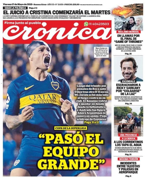 Portada CRÓNICA viernes 17 de mayo de 2019