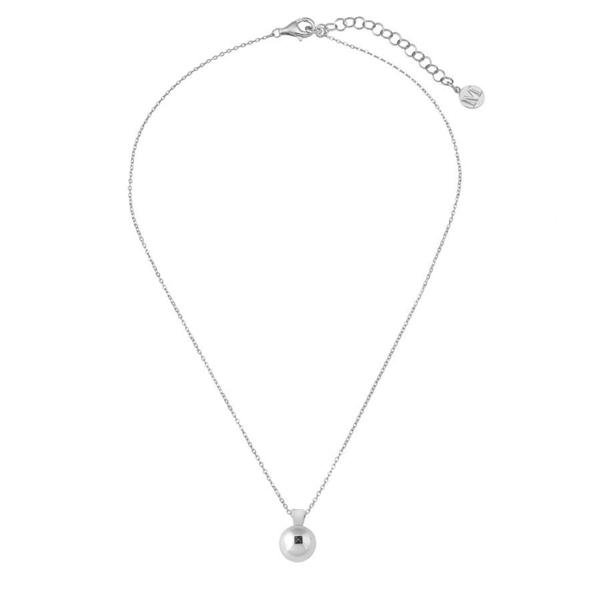Collar plata rodiada, perla redonda blanca y diamante negro