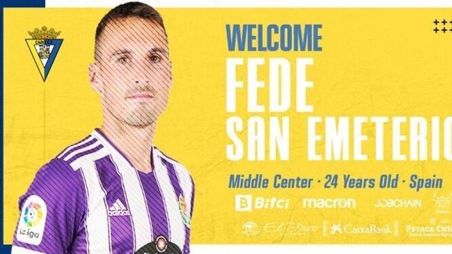 Fede San Emeterio, cedido del Valladolid al Cádiz