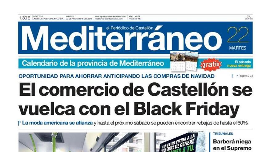El comercio de Castellón se vuelca con el Black Friday, en la portada de Mediterráneo