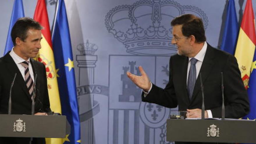 Mariano Rajoy en la rueda de prensa junto a Anders Fogh Rasmussen.