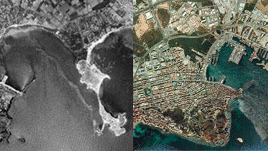 Comparativa de las imágenes aéreas de Vila en 1956 y en la actualidad.