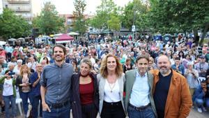 Ernest Urtasun, Yolanda Díaz, Estrella Galán, Jaume Asens y Joan Mena, en el mitin central de los Comuns en Sabadell