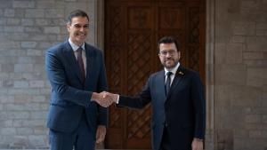 Pedro Sánchez y Pere Aragonès este jueves en el Palau de la Generalitat.