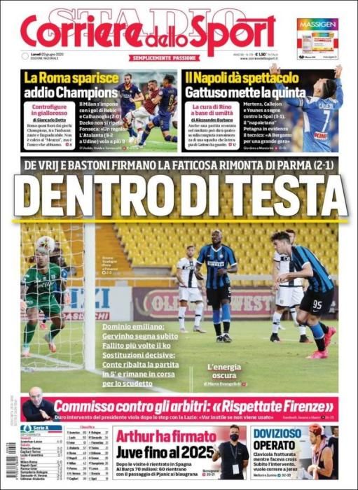 Portada CORRIERE DELLO SPORT lunes 29 junio 2020