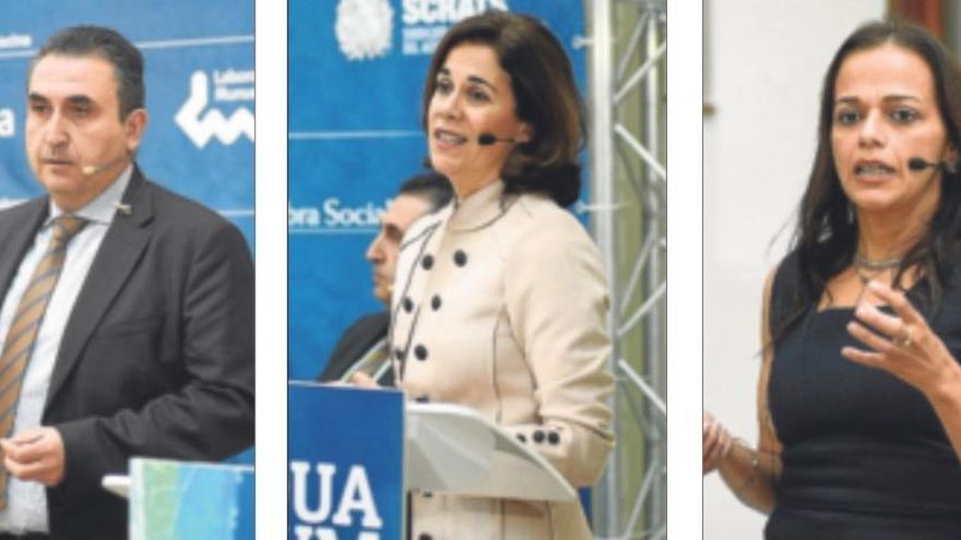 Higinio Martínez, de Aqualia; Carmen de Miguel, de Schneider Electric; y Liliana Velasco, de Minsait.