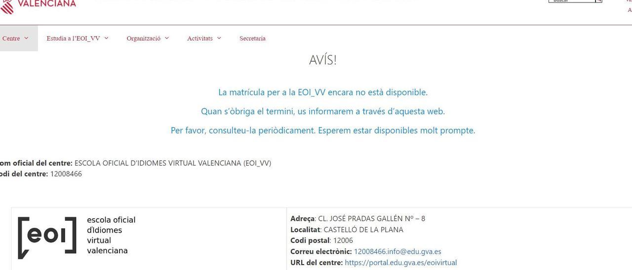 La web informa que la matrícula todavía no está disponible