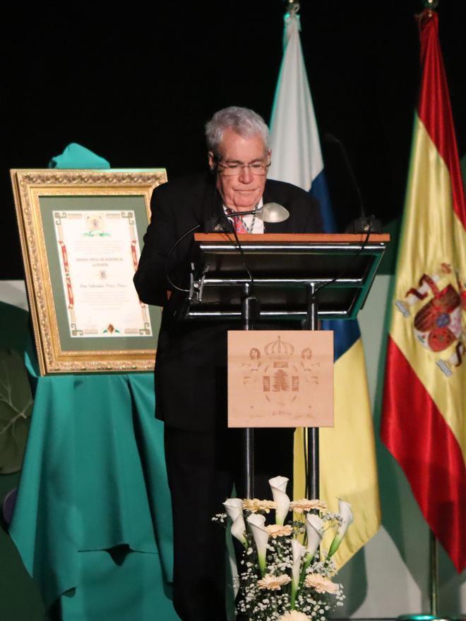 Salvador Pérez durante su discurso en el acto de nombramiento de cronista oficial de La Guancha, el sábado 19 de marzo de 2022