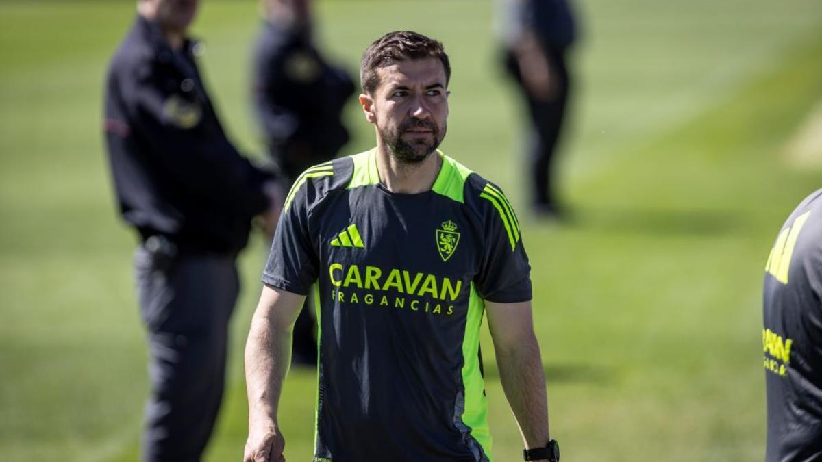 Gabi Fernández, en un entrenamiento del Real Zaragoza.