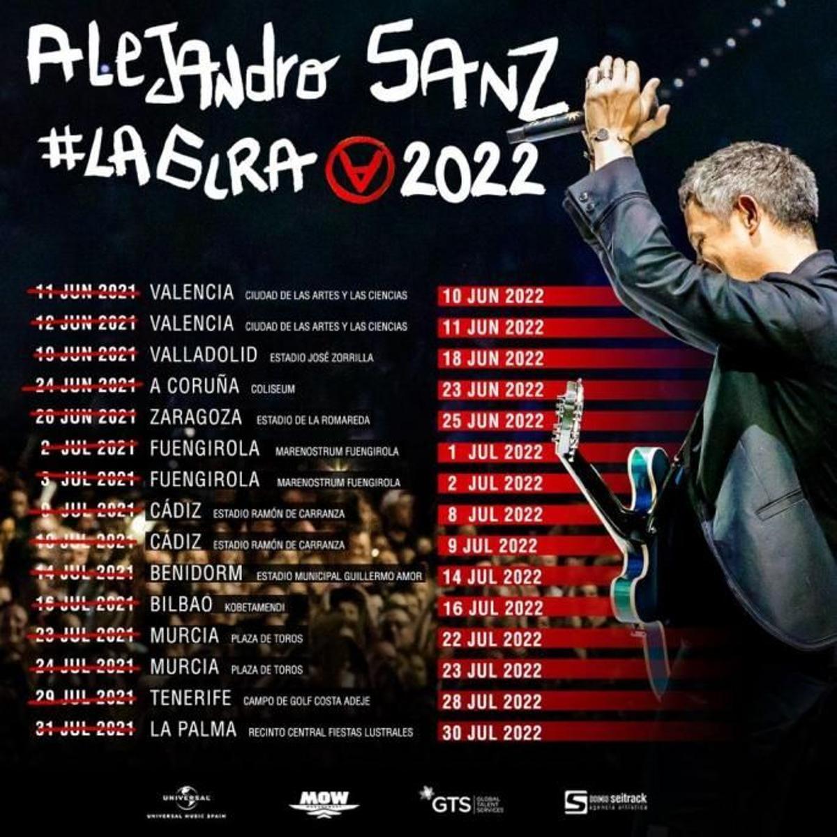 Cartel completo de la gira de Alejandro Sanz