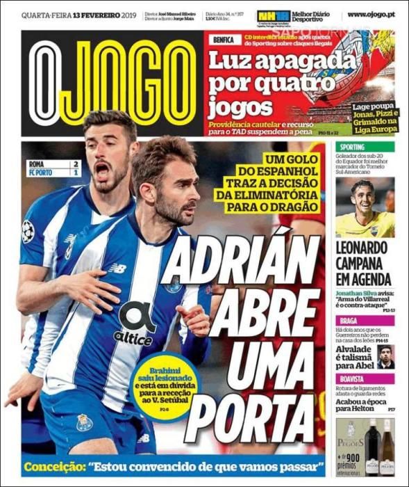 Portada O JOGO miércoles 13 de febrero 2019