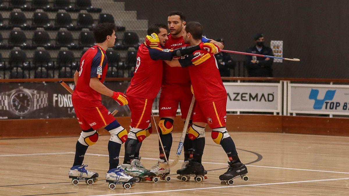 Spanish players celebrate a goal in the European.