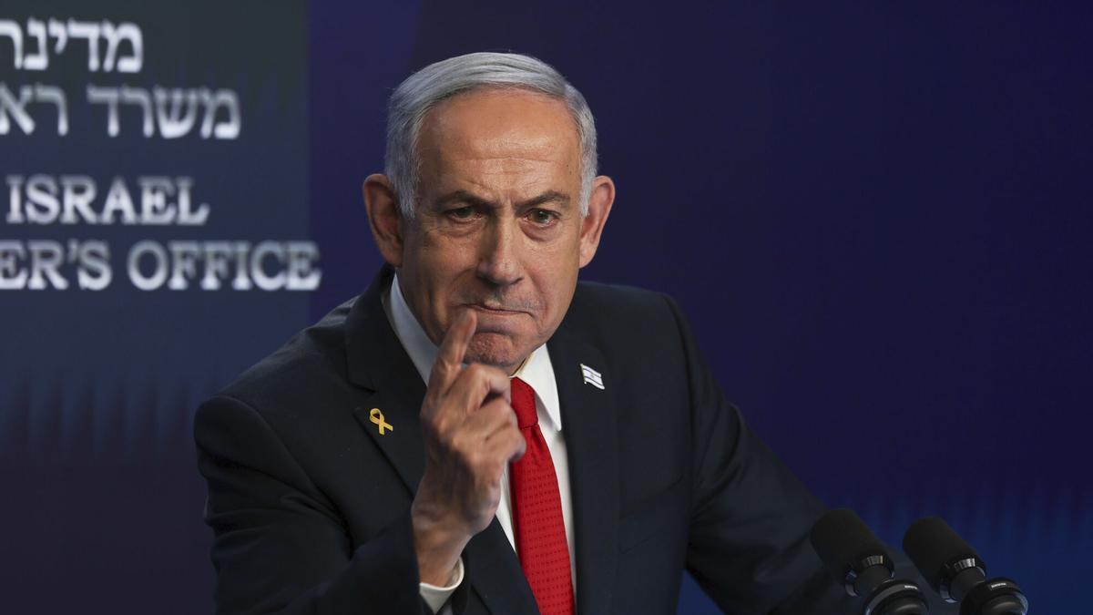 El primer ministro israelí, Benjamín Netanyahu, habla durante una conferencia de prensa en Jerusalén, el miércoles 21 de mayo de 2025.