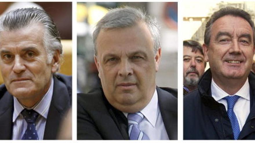El exsenador y extesorero del PP Luis Bárcenas; el exconcejal del PP en Estepona Ricardo Galeote, y el exdiputado del PP, Jesús Merino.