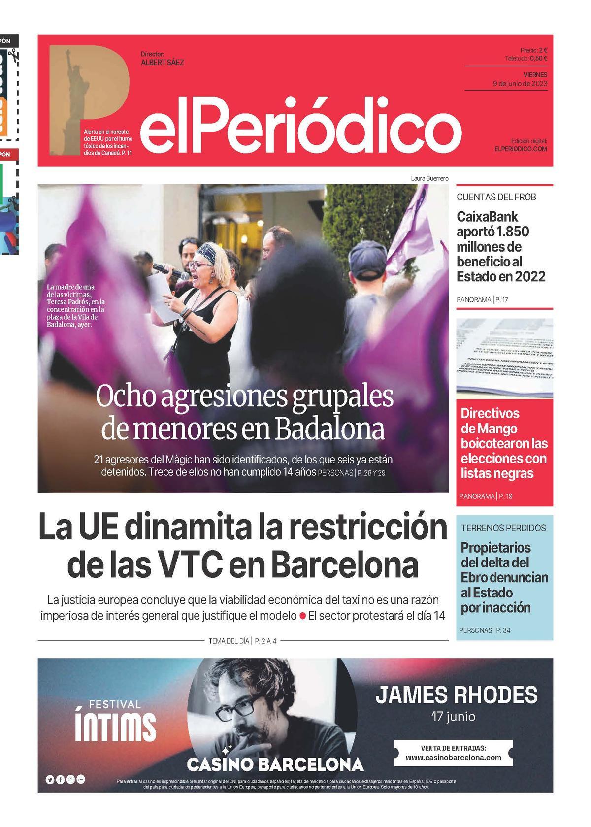 La portada d’EL PERIÓDICO del 9 de juny del 2023