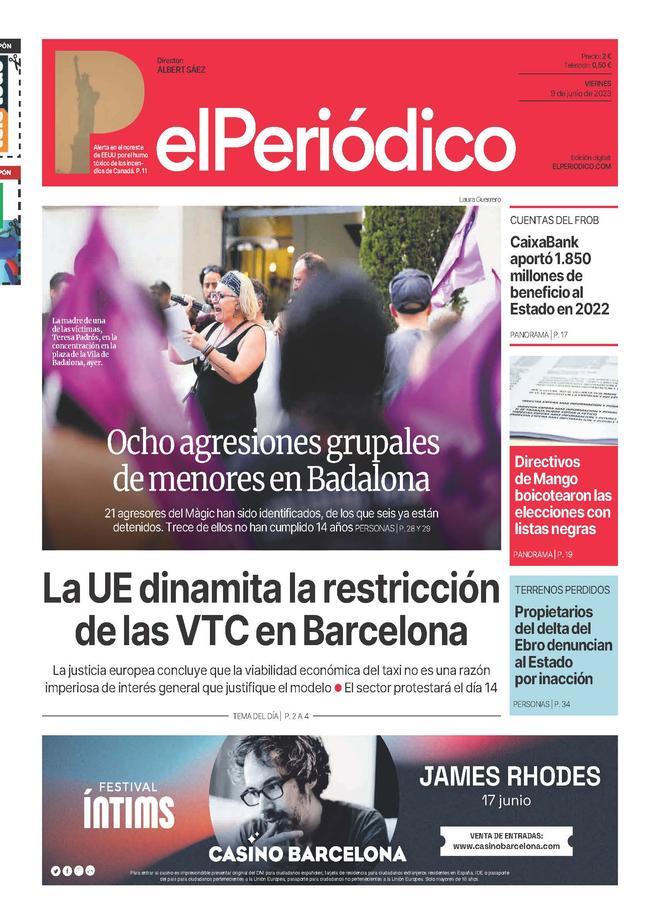 La portada d’EL PERIÓDICO del 9 de juny del 2023