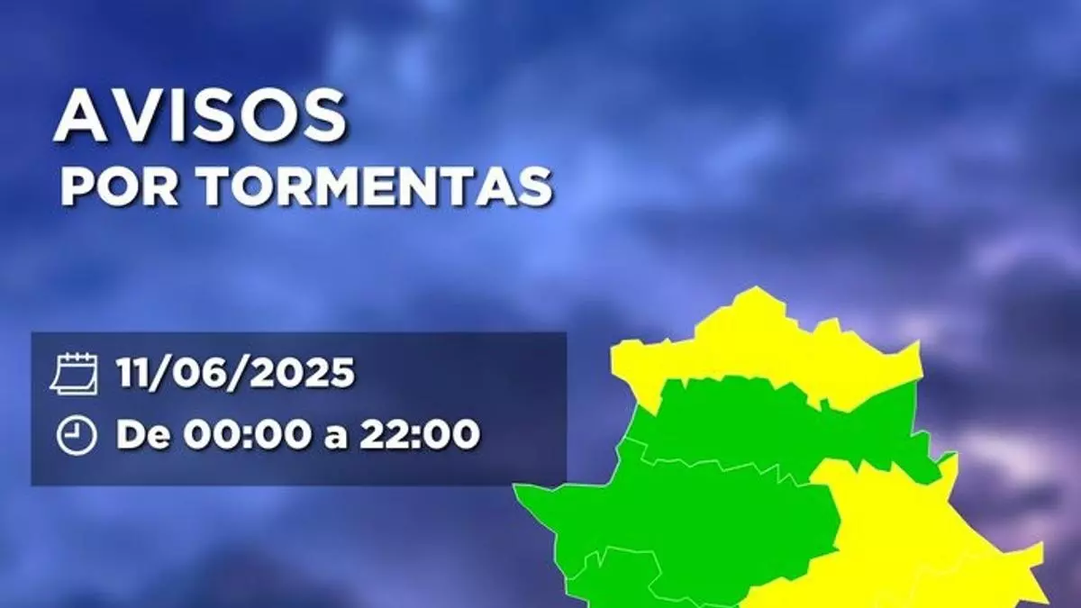 Aviso amarillo por tormentas este miércoles en el norte de Cáceres