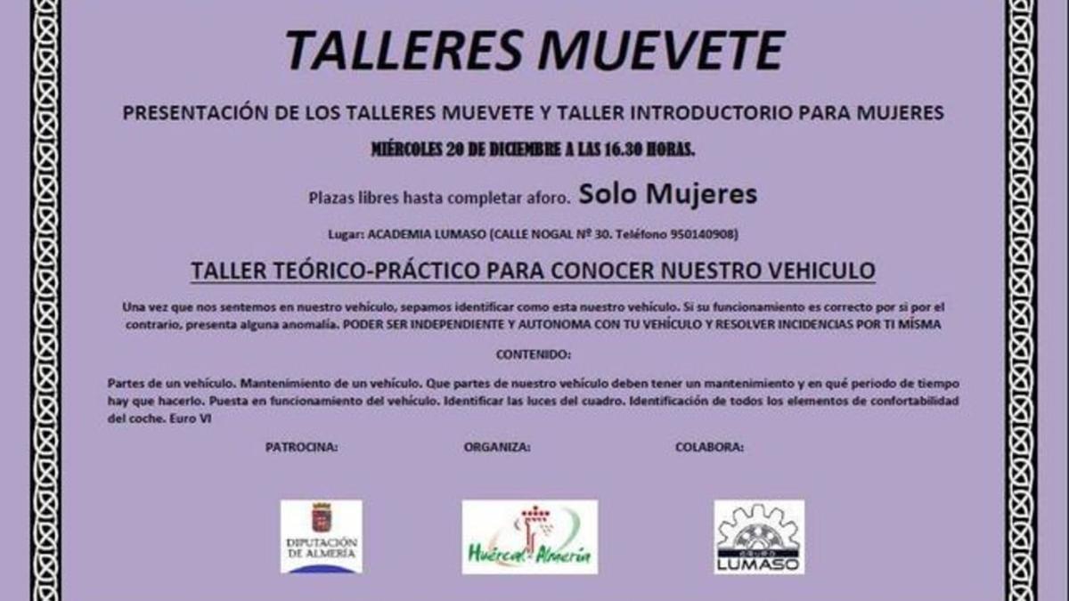 Cartel del taller del curso sobre coches para mujeres