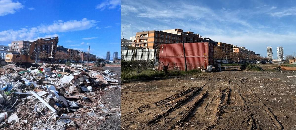 Antes y después del punto de escombros clausurado en Sedaví.