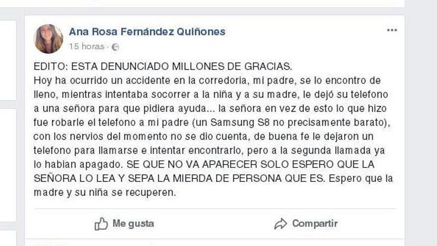 Roban el móvil a un hombre que lo prestó para llamar a la ambulancia tras el accidente de ayer en La Corredoria (Oviedo)