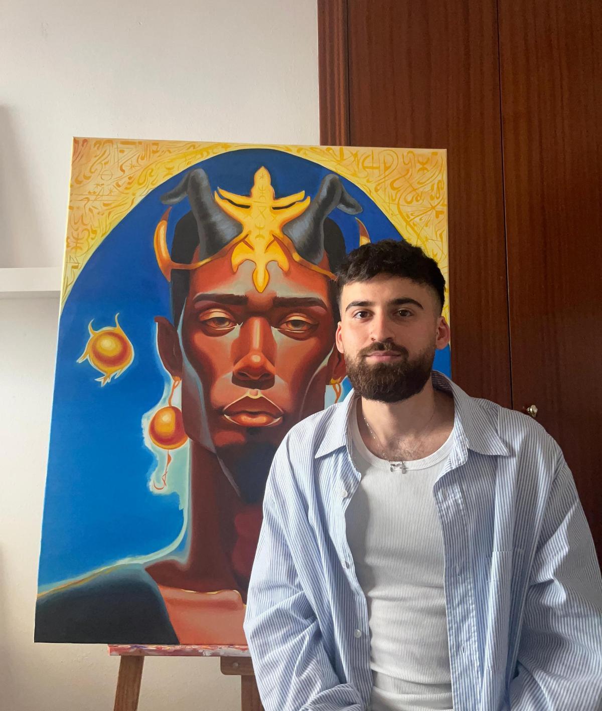 MÁMM junto a su obra 'Magec' (80cm x 100cm) Óleo sobre lienzo