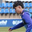 Juan Ybarra, jugador del CD Tenerife B, en la práctica de ayer.