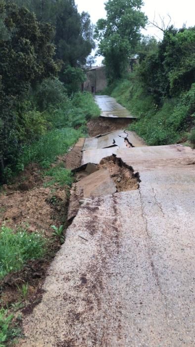 La carretera de darrera Calabuig que va fins les roques, s ha enfonsat el marge de dalt iha seguit tot