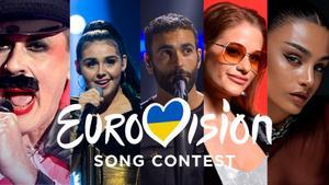 Cinco de los semifinalistas de Eurovisión. De izquierda a derecha, Croacia, Noruega, Italia, Georgia y Armenia.