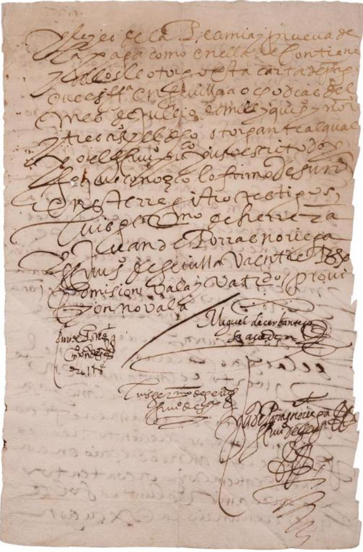 La firma de Cervantes en una de las caras del documento