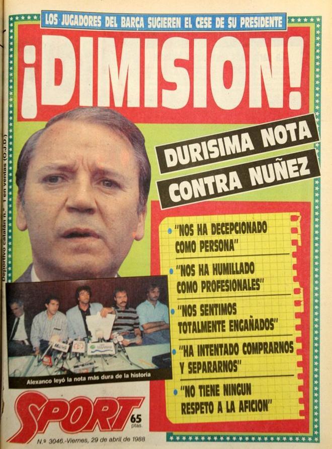 1988 - La plantilla se rebela contra el presidente del Barcelona, Núñez