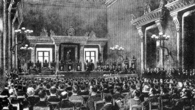 Dibuix de l'assemblea celebrada a Manresa l'any 1892.