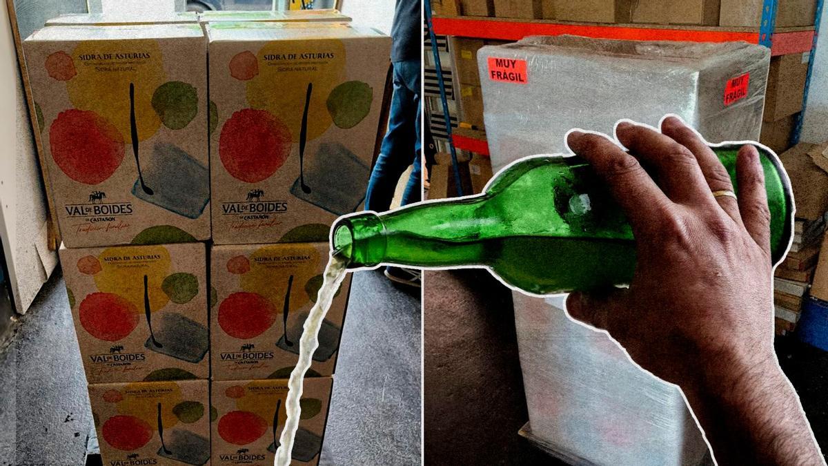 Las cajas con la sidra de Castañón que ya han salido hacia Argentina.
