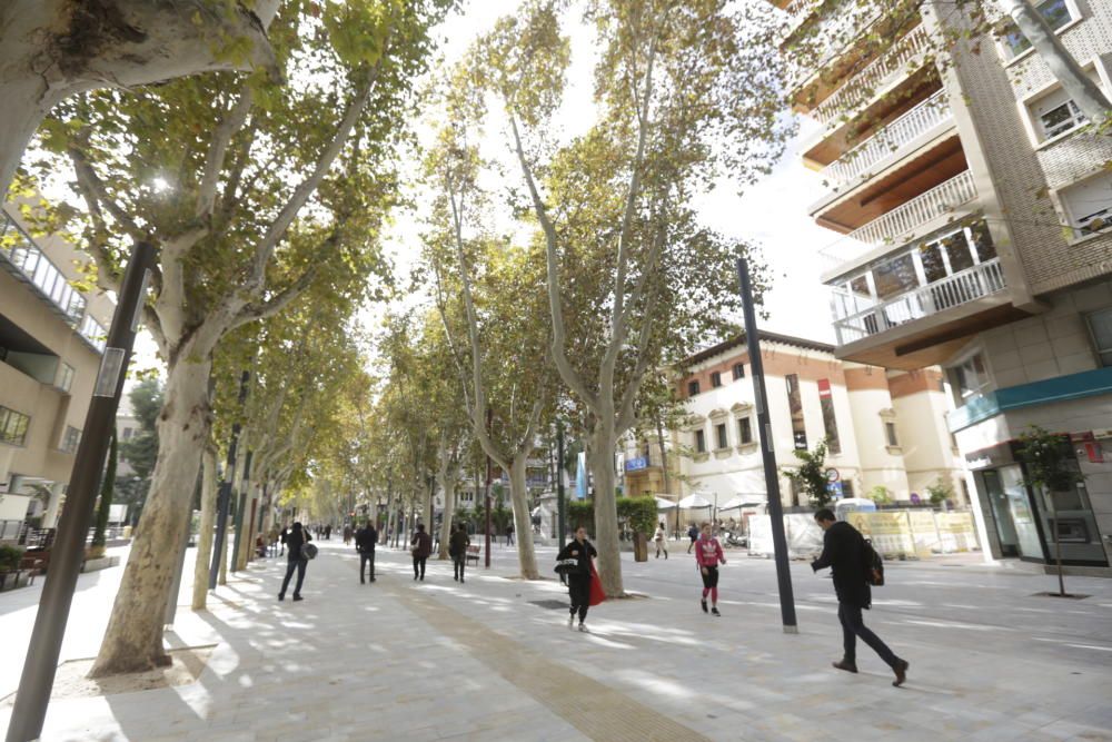 El paseo Alfonso X de Murcia, completamente peatonalizado