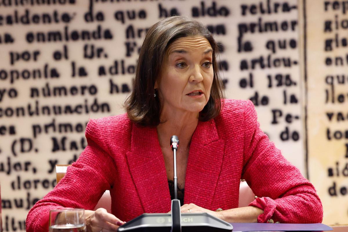 La portavoz del PSOE en el Ayuntamiento de Madrid y exministra de Industria, Comercio y Turismo, Reyes Maroto, comparece en la comisión de investigación del caso Koldo en el Senado, el 19 de febrero.