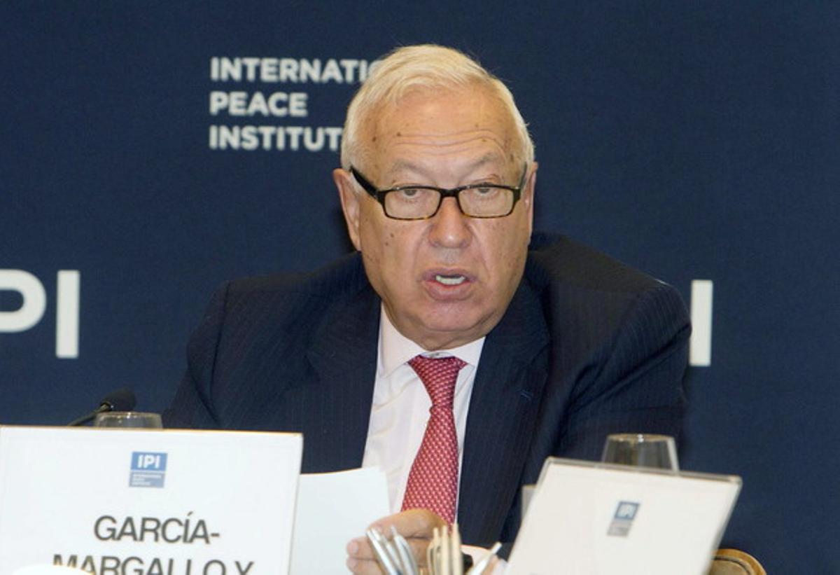 El ministre d’Afers Estrangers, José Manuel García-Margallo, intervé en un esmorzar de treball a l’International Peace Institute (IPI) a Nova York. 
