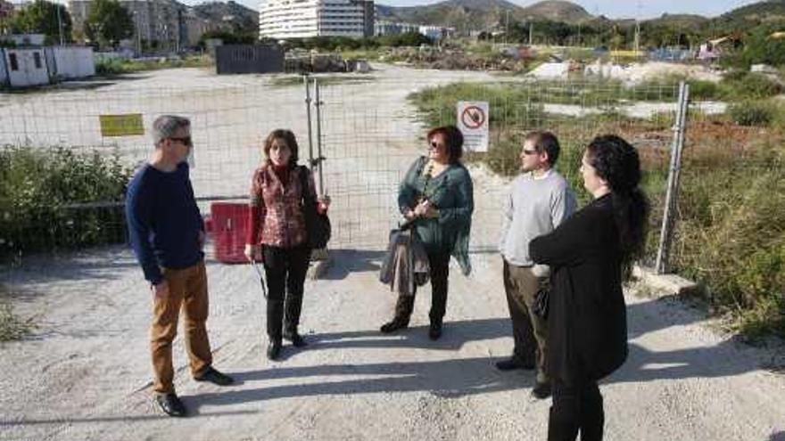 Representantes de Ampas y vecinos en la parcela destinada a instituto de Teatinos esta semana.