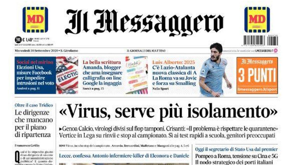 La portada de 'Il Messaggero' recogiendo la preocupación del Calcio por la Covid 19