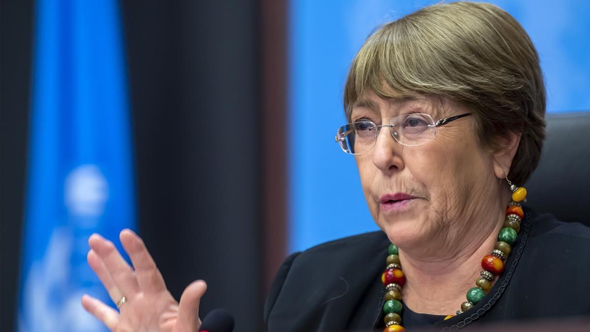 Geneva (Switzerland)  09 12 2020 - Michelle Bachelet  UN High Commissioner for Human Rights  speaks about the Reflections on 2020 and looking ahead to 2021  during a press conference at the European headquarters of the United Nations in Geneva  Switzerland  09 December 2020  Michelle Bachelet speaks on the eve of Human Rights Day on the need to recover better and stand up for human rights  (Suiza  Ginebra) EFE EPA MARTIAL TREZZINI