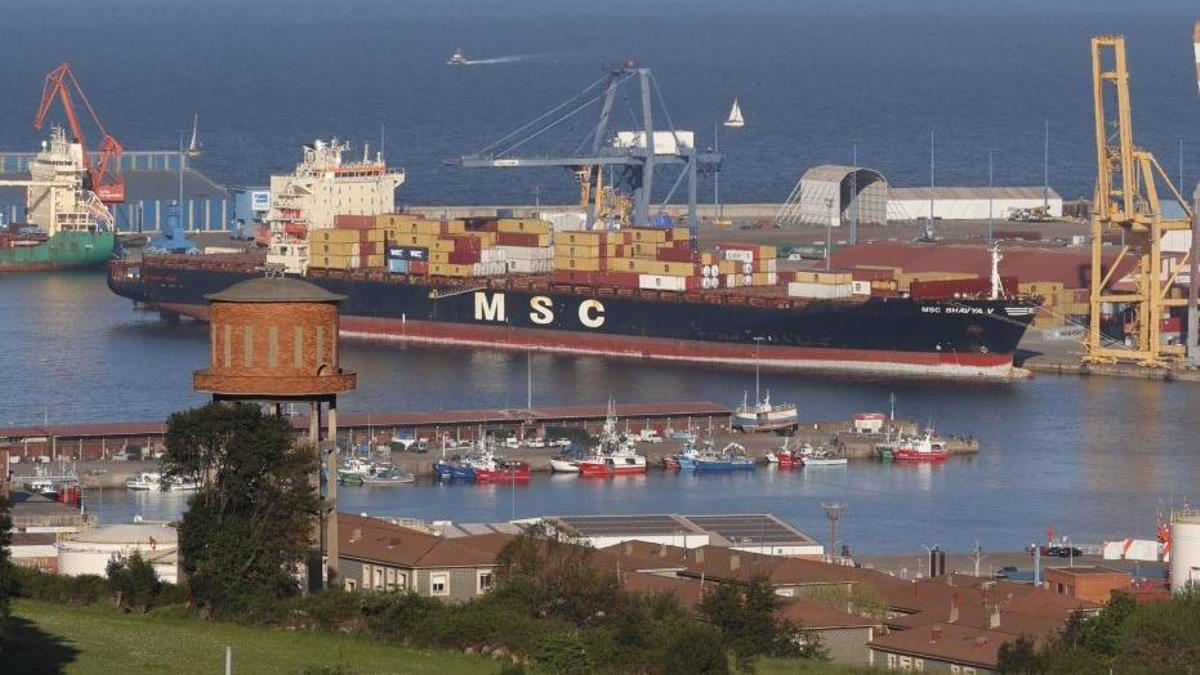 El «MSC Bhavya V», uno de los portacontenedores que cubren la línea transoceánica a Canadá, atracado en El Musel. | ÁNGEL GONZÁLEZ