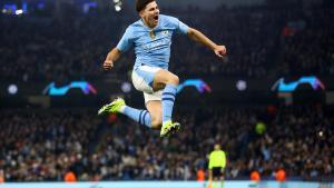 Julián Álvarez celebra el 2-0, del que fue autor, ante el Copenhague.