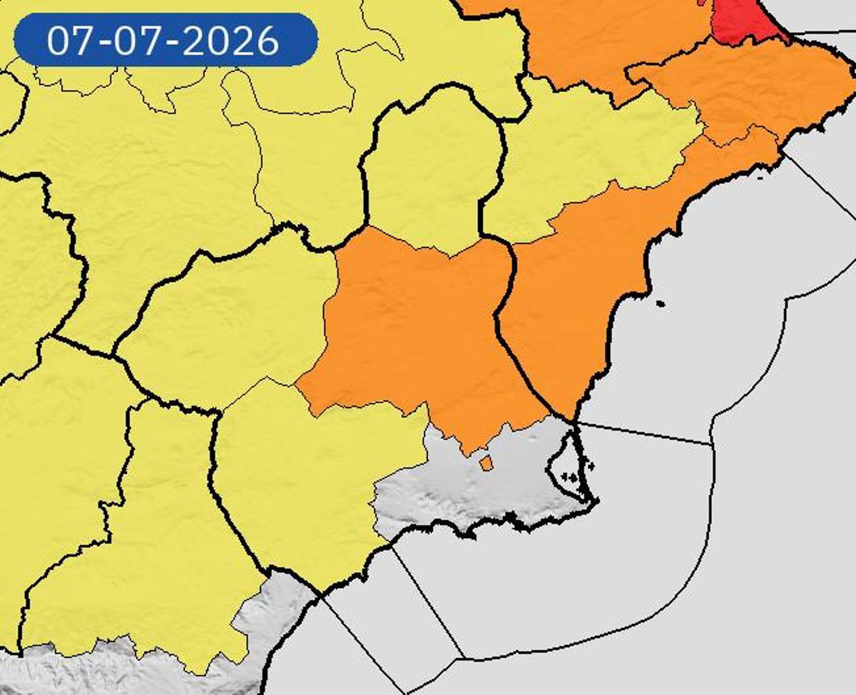 Mapa de alerta meteorológica este martes, 7 de julio