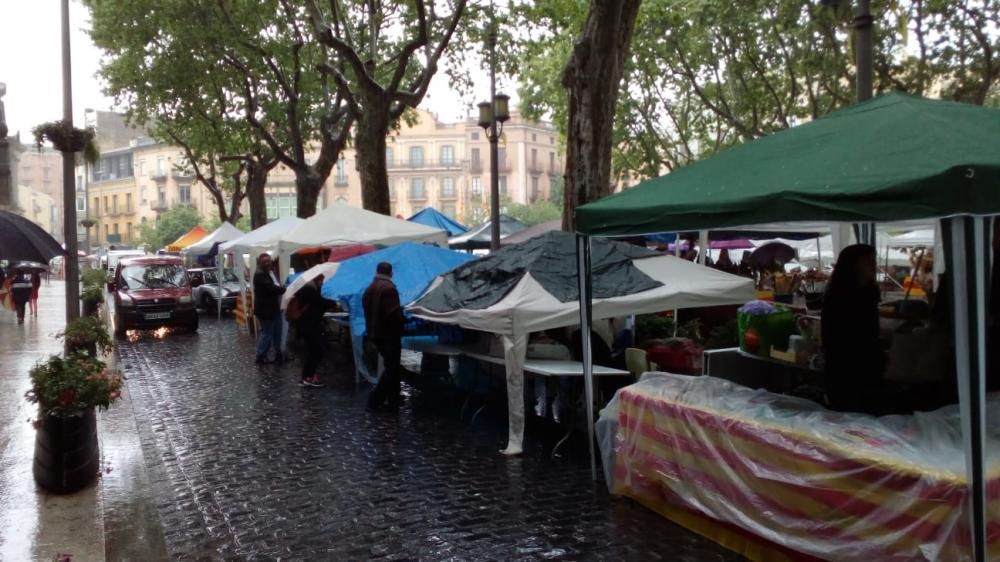 Sant Jordi marcat per la pluja a Figueres