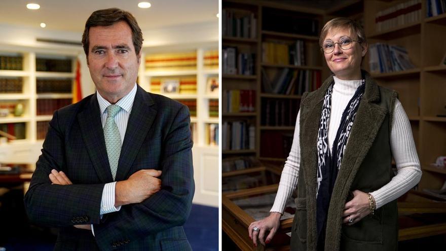 El presidente de la CEOE, Antonio Garamendi, y la vicepresidenta de Foment, Virginia Guinda. /