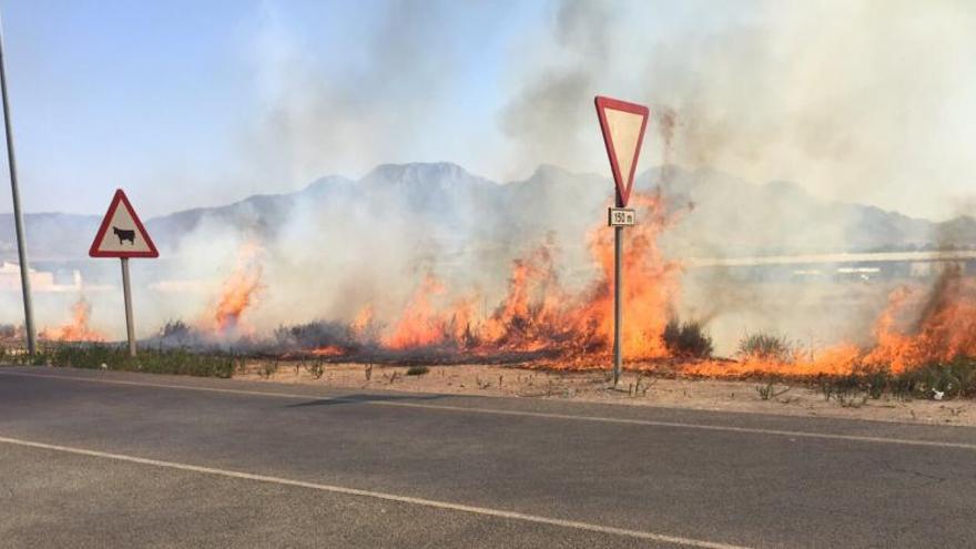 Alarma por un incendio de matorral junto a una gasolinera en Jumilla