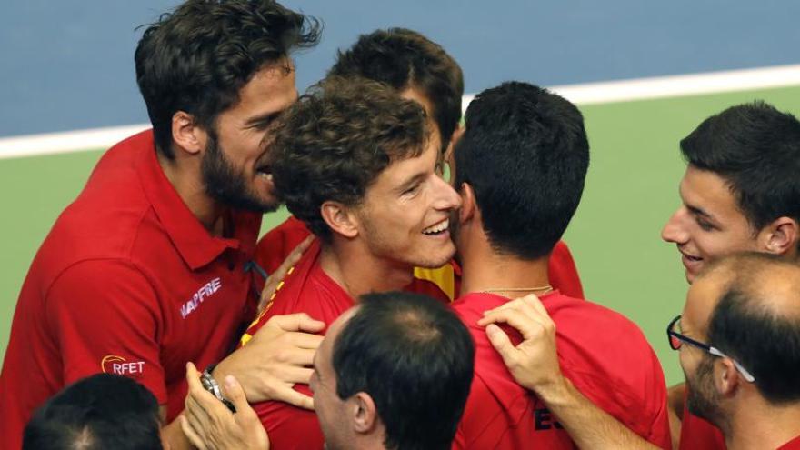 El equipo español celebra su victoria frente a Croacia