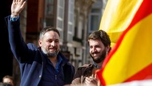 El líder de Vox, Santiago Abascal, junto al vicepresidente de la Junta de Castilla y León, Juan García-Gallardo.