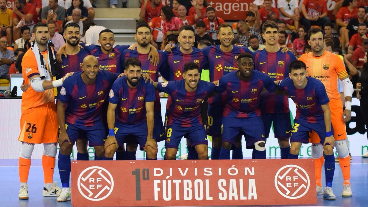 El Barça, antes de un partido de la Primera División de fútbol sala