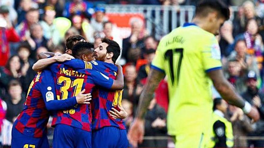 Els jugadors del Barça celebrant un gol.