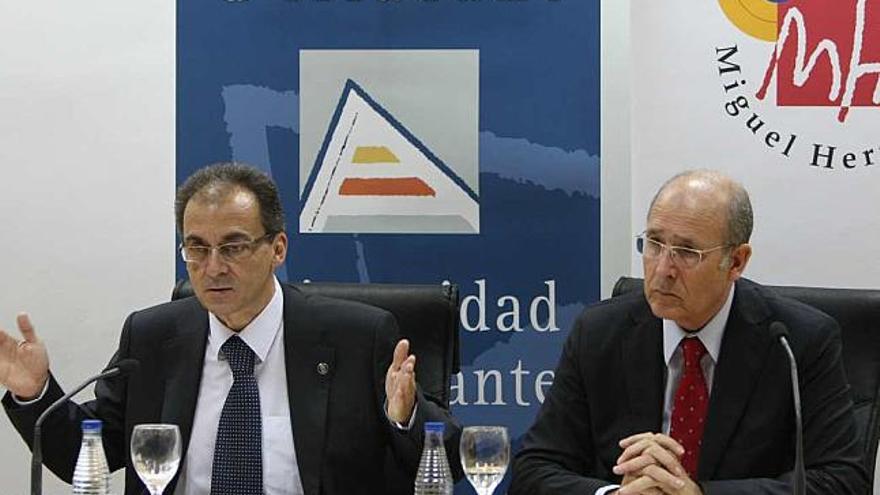 Los rectores de Alicante y Elche, en la presentación de su proyecto conjunto a mediados de junio.