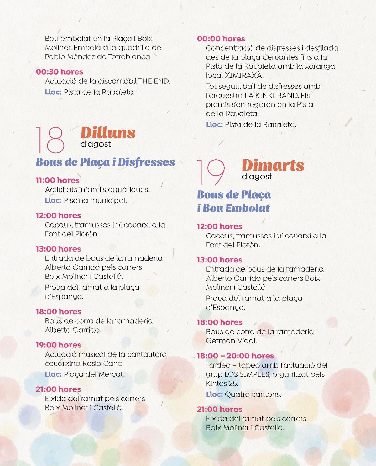 PROGRAMA FIESTAS DE AGOSTO 2025 LES COVES DE VINROMÀ
